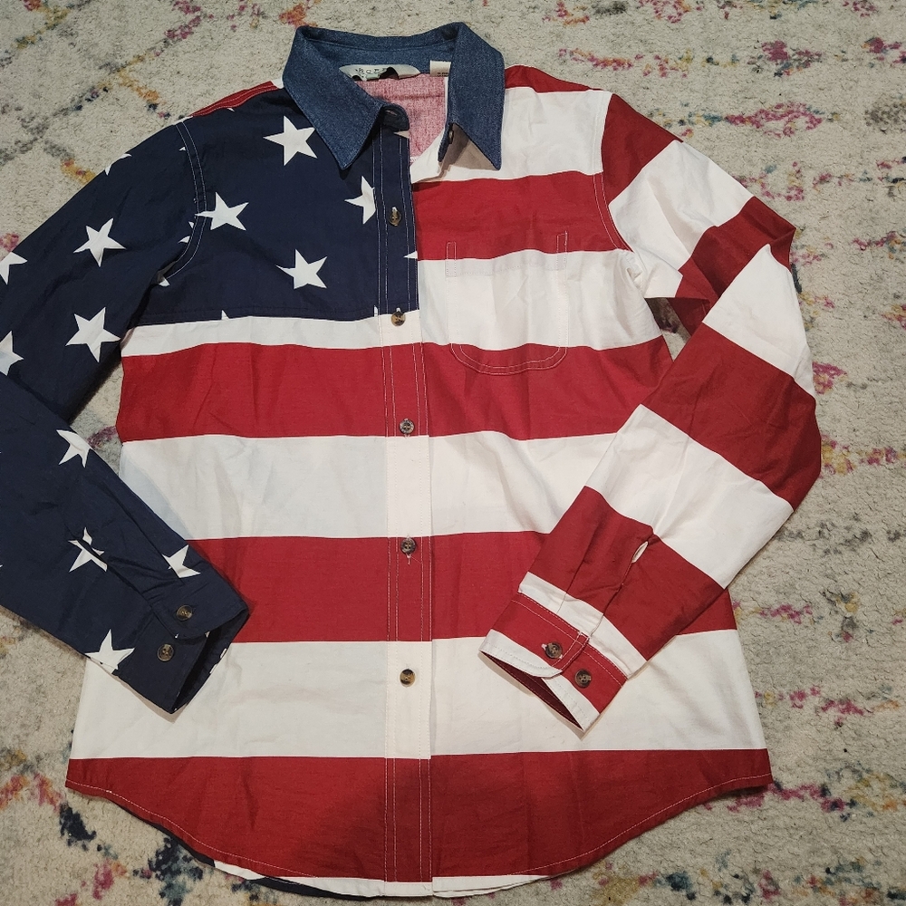 Roper American Flag USA Button Down Shirt